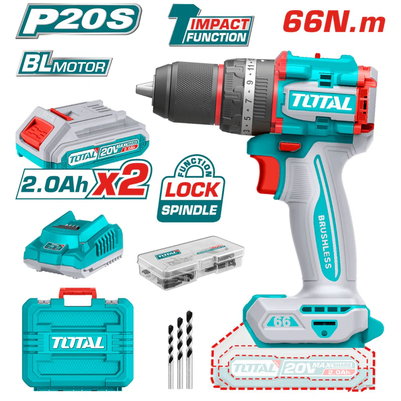 TALADRO DE IMPACTO 20V UTIDLI20668 66N C/MARTILLO TOTAL