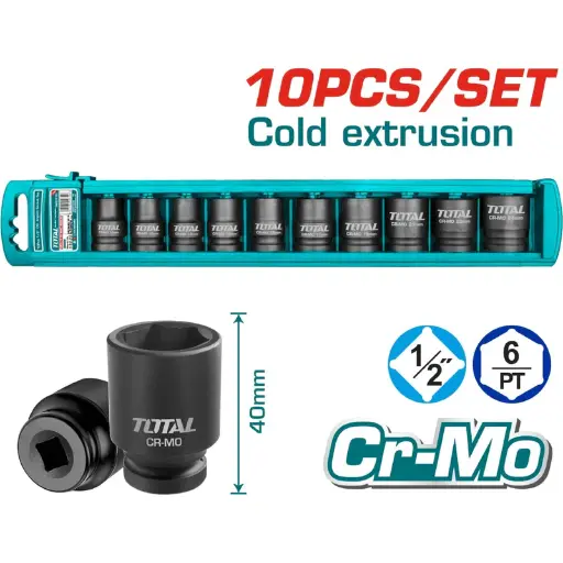 [A1002043] JUEGO CUBOS TOTAL THISTD12101 IMPACTO 1/2" 10 PZAS HEXAGONAL