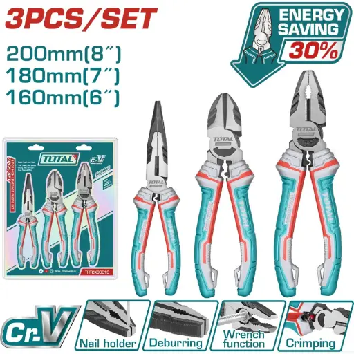 [A1002049] JUEGO DE ALICATES DE 3 PCS INDUSTRIAL THT2K0301S TOTAL