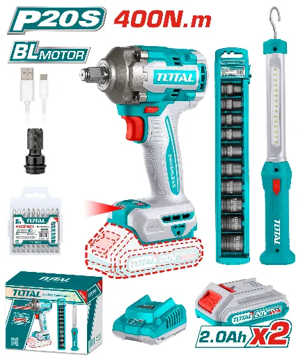 [A1002097] KIT TALADRO IMPACTO 1/2 20V Y LAMPARA  UTOSLI23048  TOTAL