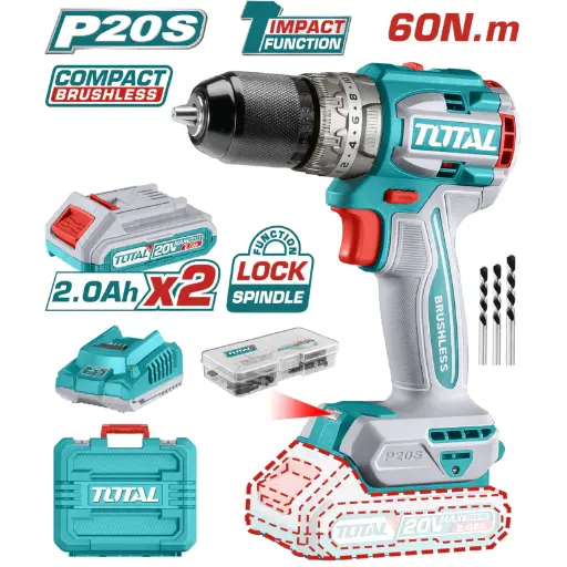 [A1001981] TALADRO IMPACTO 1/2'' 20V 2 PILA MOTOR S/ESCOBILLA UTIDLI20602 TOTAL